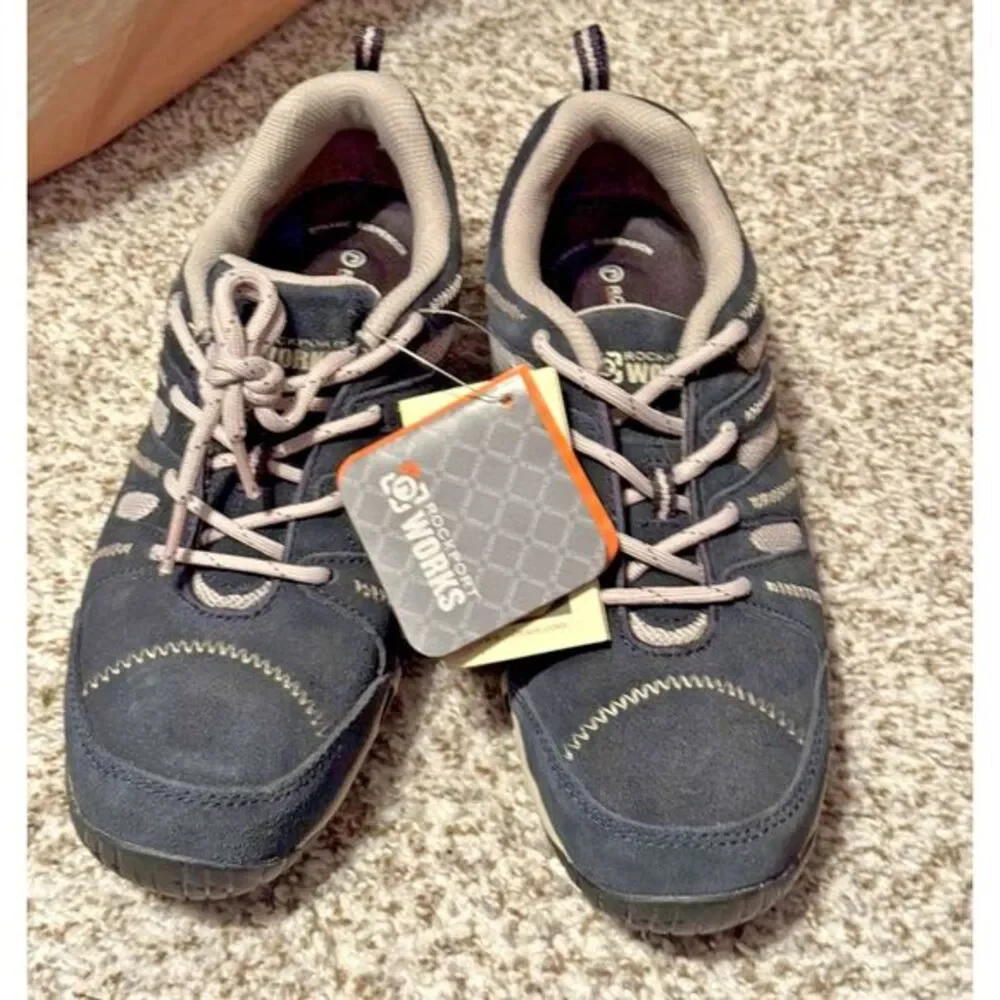Rockport Works Men's‎ 7.5 Steel Toe Vibram Navy Blue Hiking Boots Shoes